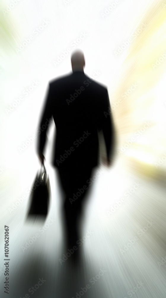Silhouette of a businessman walking with a briefcase, white isolate background Silhouette of a businessman walking with a briefcase, white isolate background