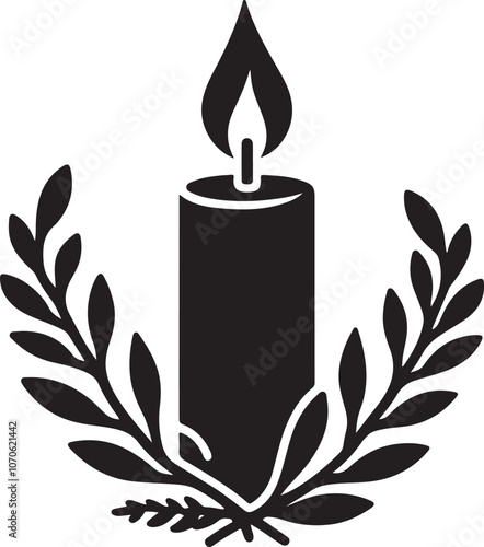 Vintage Candle Icon Silhouette Vector Illustration on White Background.