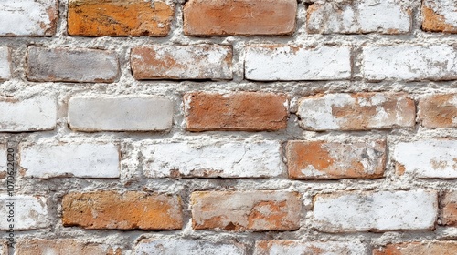 A close-up view of a textured brick wall featuring a mix of red and white brick.