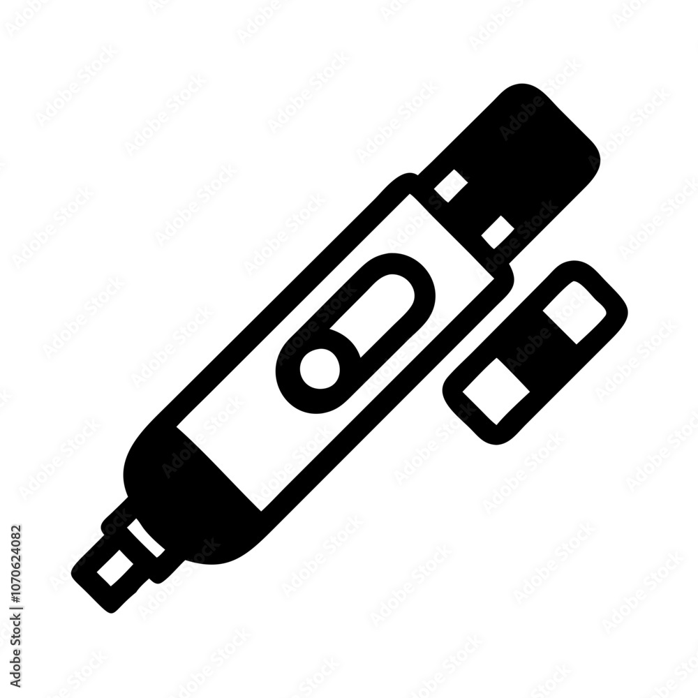 Insulin pen icon with a cartridge and cap on a white background Insulin pen icon with a cartridge and cap on a white background