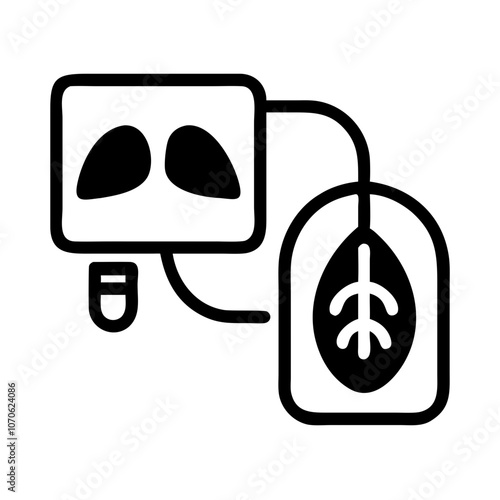 Lung health device icon with a monitor and airway representation on a white background