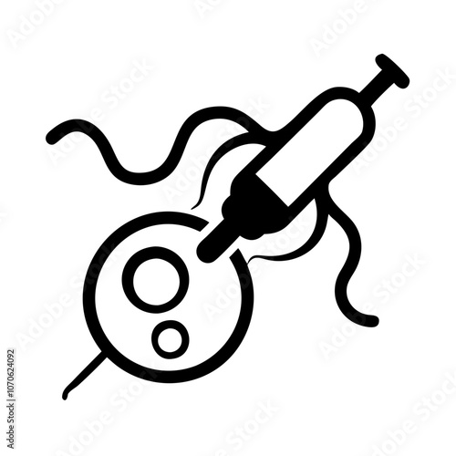 IVF syringe icon injecting into an ovum cell on a white background