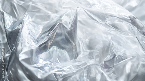 A close-up of the transparent plastic wrap material, with clear textures and a glossy surface. The background is white to highlight the texture of each layer of the wrapping film.
