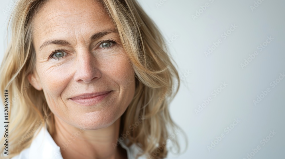 Portrait of a mature woman in a studio setting, emphasizing skincare, cosmetics, and anti-aging. Focus on self-love, wellness, and healthy glowing skin against a neutral backdrop Portrait of a mature woman in a studio setting, emphasizing skincare, cosmetics, and anti-aging. Focus on self-love, wellness, and healthy glowing skin against a neutral backdrop