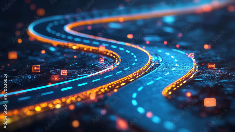 A digital transformation road map with key milestones and objectives, highlighting the process of integrating technology into traditional business models, Digital transformation strategy concept. A digital transformation road map with key milestones and objectives, highlighting the process of integrating technology into traditional business models, Digital transformation strategy concept.