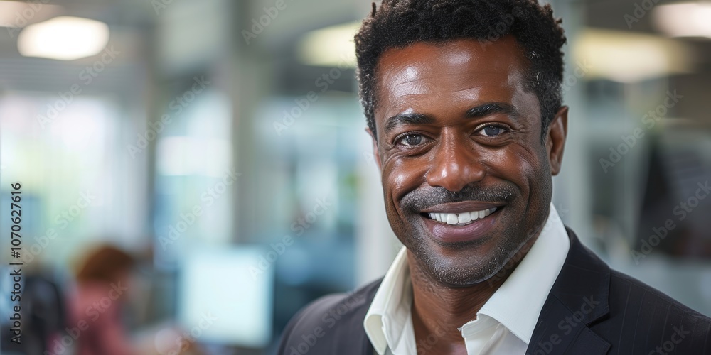 Obraz premium Confident portrait of a businessman in a meeting, showcasing vision for success and company growth. Smiling manager in a professional environment