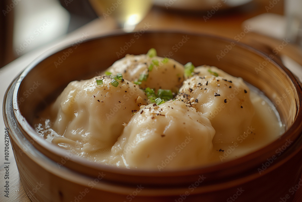 Selective focus chinese food with hot steam in wooden basket, Close up shot steamed dumpling with hot smoke on pot, Traditional chinese dimsum in chinese restaurant. Selective focus chinese food with hot steam in wooden basket, Close up shot steamed dumpling with hot smoke on pot, Traditional chinese dimsum in chinese restaurant.