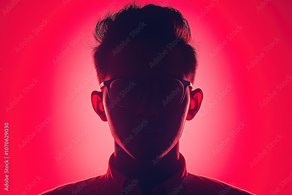 Silhouette person against vibrant red background, creating dramatic effect. Silhouette person against vibrant red background, creating dramatic effect.