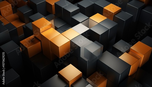 Fototapeta Naklejka Na Ścianę i Meble -  abstract background with cubes, square, digital world, gold black