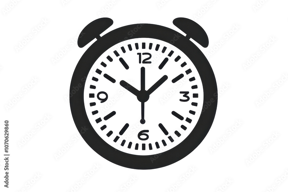 A simple round alarm clock displaying time with traditional hour and minute hands. A simple round alarm clock displaying time with traditional hour and minute hands.