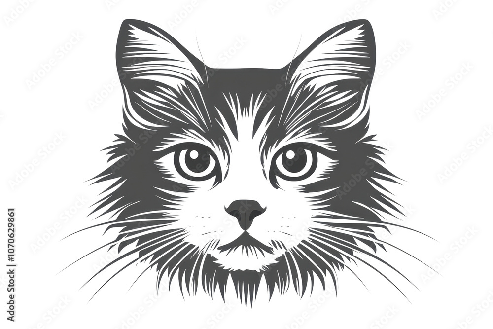 A detailed illustration of a cat's face, featuring prominent eyes and whiskers, showcasing intricate fur textures. A detailed illustration of a cat's face, featuring prominent eyes and whiskers, showcasing intricate fur textures.