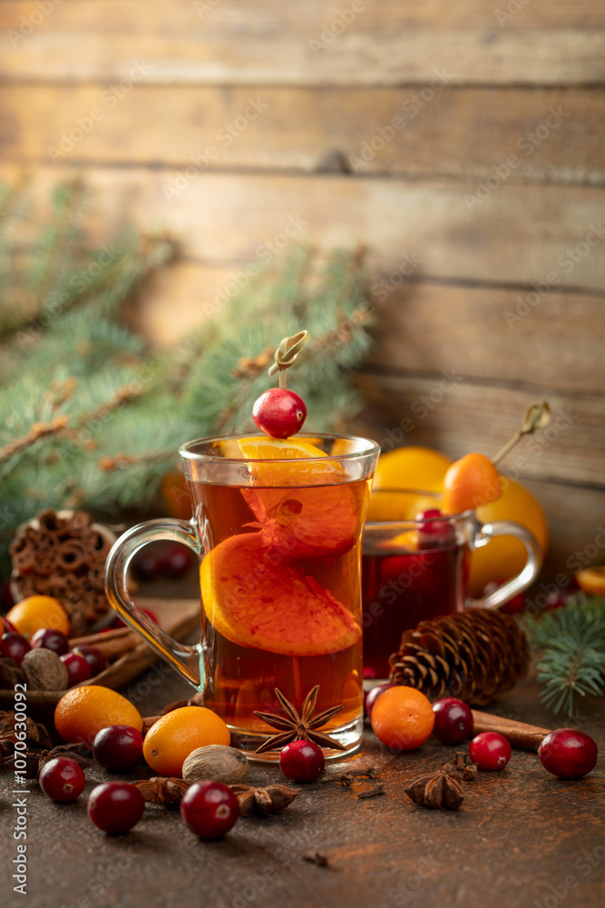 Winter drinks with ingredients on a old kitchen table. Winter drinks with ingredients on a old kitchen table.