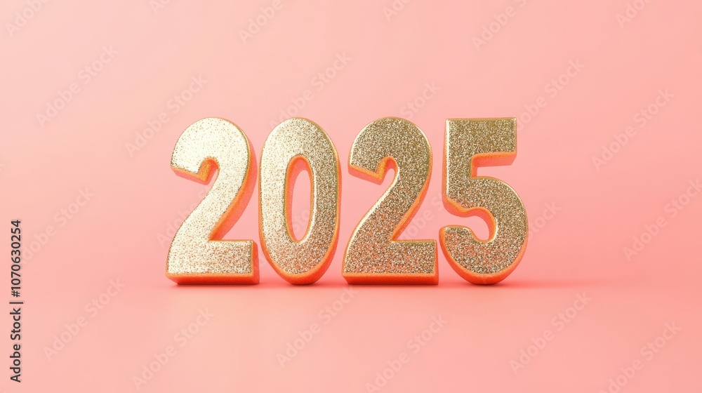 A dazzling display of the year 2025 rendered in glittering gold against a soft pink backdrop, perfect for welcoming the New Year with style and cheer. A dazzling display of the year 2025 rendered in glittering gold against a soft pink backdrop, perfect for welcoming the New Year with style and cheer.