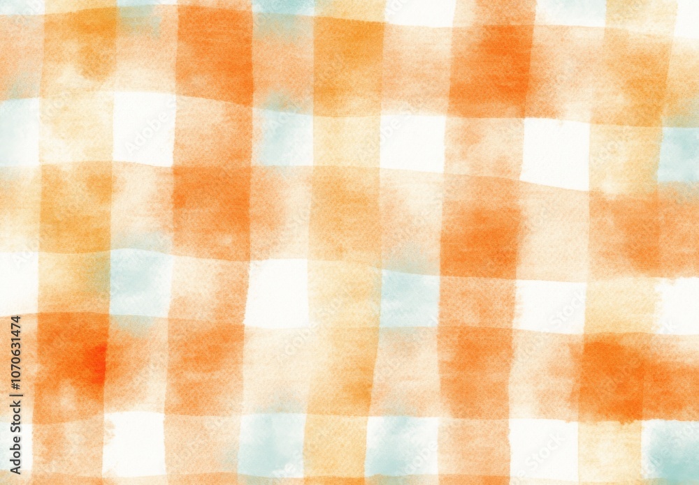 Hand-Drawn Orange Gingham Pattern on White Background, Simple Watercolor Clipart Hand-Drawn Orange Gingham Pattern on White Background, Simple Watercolor Clipart