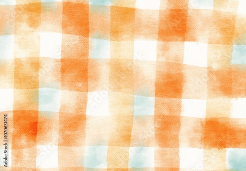 Wallpaper Mural Hand-Drawn Orange Gingham Pattern on White Background, Simple Watercolor Clipart Torontodigital.ca
