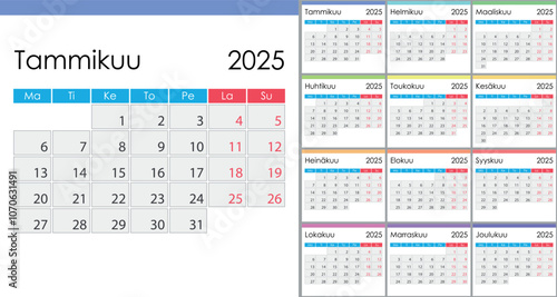 Calendar 2025 on finnish language, week start on Monday