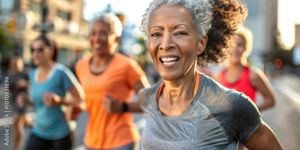 Individuals participating in a marathon challenge focused on sports performance goals. Joyful runners, including active seniors, engaged in cardio workouts and fun training exercises Individuals participating in a marathon challenge focused on sports performance goals. Joyful runners, including active seniors, engaged in cardio workouts and fun training exercises