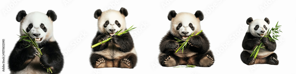 set of A panda retains its colorful habitat, clean white background, bright green graphic and design bamboo, on a transparent backgrounds set of A panda retains its colorful habitat, clean white background, bright green graphic and design bamboo, on a transparent backgrounds