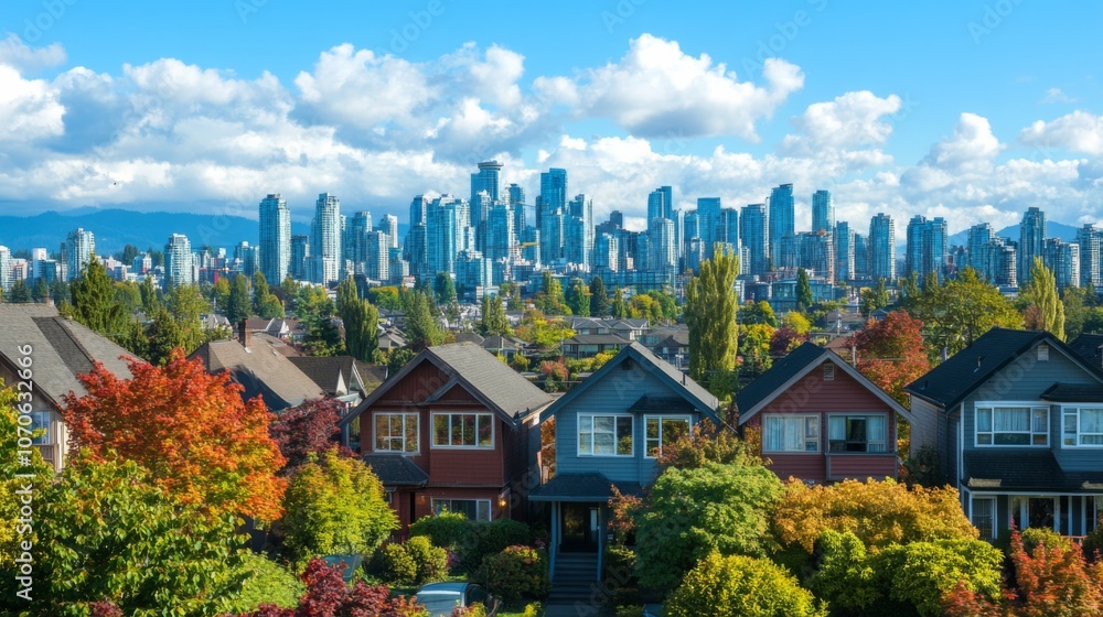 Fototapeta premium Autumn Urban Skyline Over Neighborhood