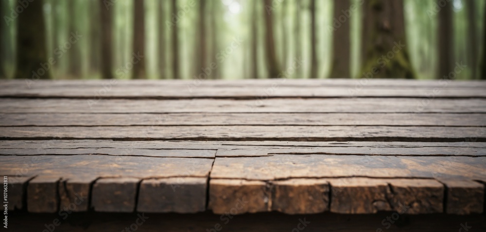 Fototapeta premium Grainy Wooden Table with Forest