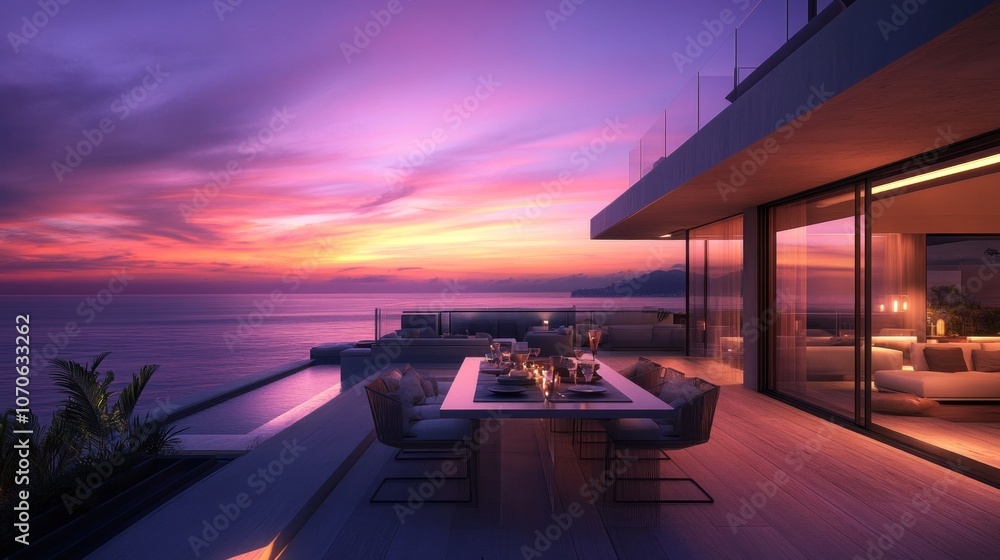 Fototapeta premium Sunset Dinner on a Modern Terrace
