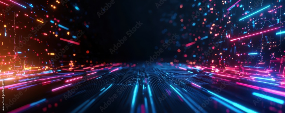 Fototapeta premium Explore the vibrant fusion of light and technology in this stunning digital landscape