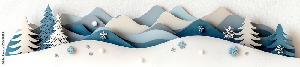 Winter Landscape in Paper Cut Style Winter Landscape in Paper Cut Style