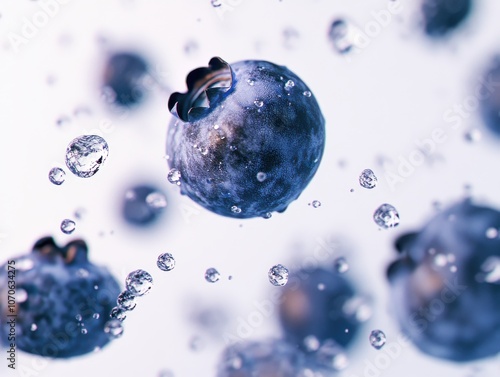 Wallpaper Mural Blueberries falling through the air, surrounded by water droplets. Torontodigital.ca