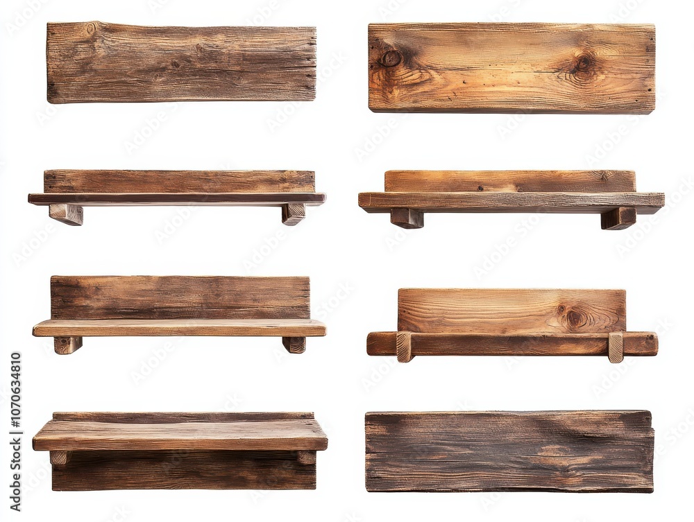 Rustic wooden shelves with a natural, weathered finish, perfect for adding a touch of farmhouse charm to your home décor. Rustic wooden shelves with a natural, weathered finish, perfect for adding a touch of farmhouse charm to your home décor.