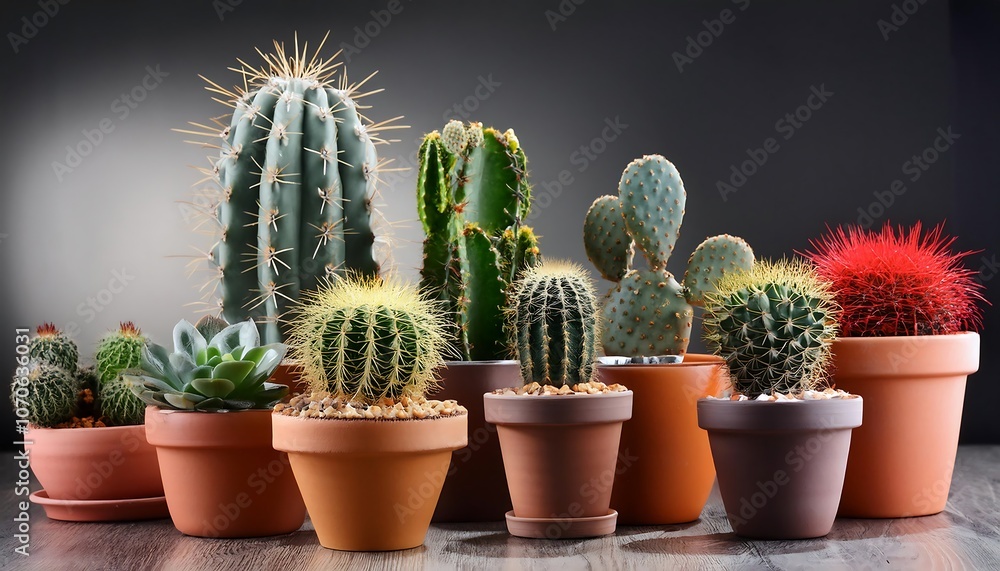 A small, potted cactus plant with sharp thorns, isolated on a white background A small, potted cactus plant with sharp thorns, isolated on a white background