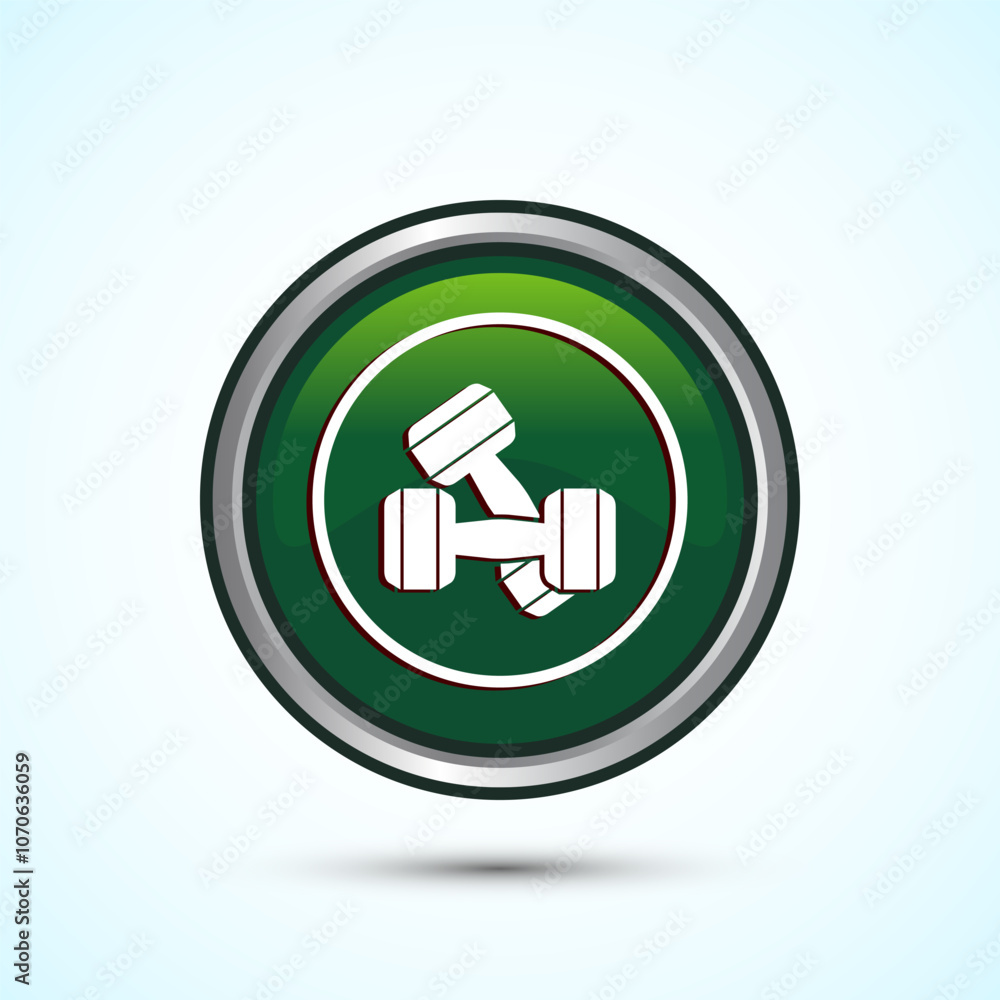 Dumbbell icon design for fitness, gym, exercise, weightlifting. Green Color Round Button Design Dumbbell icon design for fitness, gym, exercise, weightlifting. Green Color Round Button Design