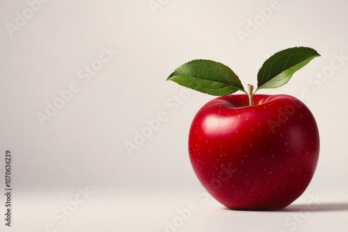 Minimalist illustration of a single red apple with a green leaf on a plain white background