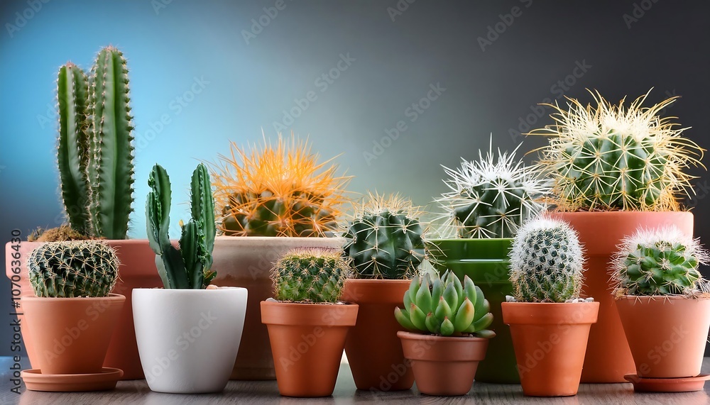A small, potted cactus plant with sharp thorns, isolated on a white background A small, potted cactus plant with sharp thorns, isolated on a white background