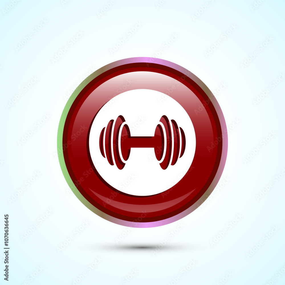 Dumbbell icon design for fitness, gym, exercise, weightlifting. Red Color Round Button Design Dumbbell icon design for fitness, gym, exercise, weightlifting. Red Color Round Button Design