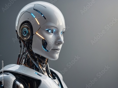 Detailed View of a Futuristic Personal Robot Assistant with Advanced AI and Interactive Features photo