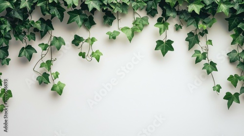 Wallpaper Mural Green ivy vines cascading down a white wall, creating a natural frame. Torontodigital.ca