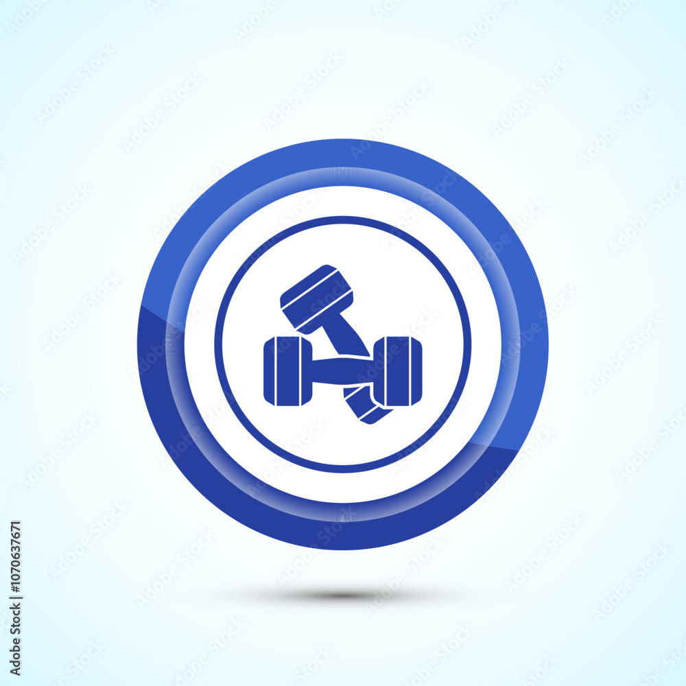 Dumbbell icon design for fitness, gym, exercise, weightlifting. Blue Color Button Design Dumbbell icon design for fitness, gym, exercise, weightlifting. Blue Color Button Design