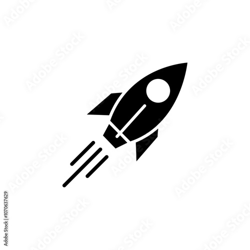 Rocket launch icon black and white vector sign