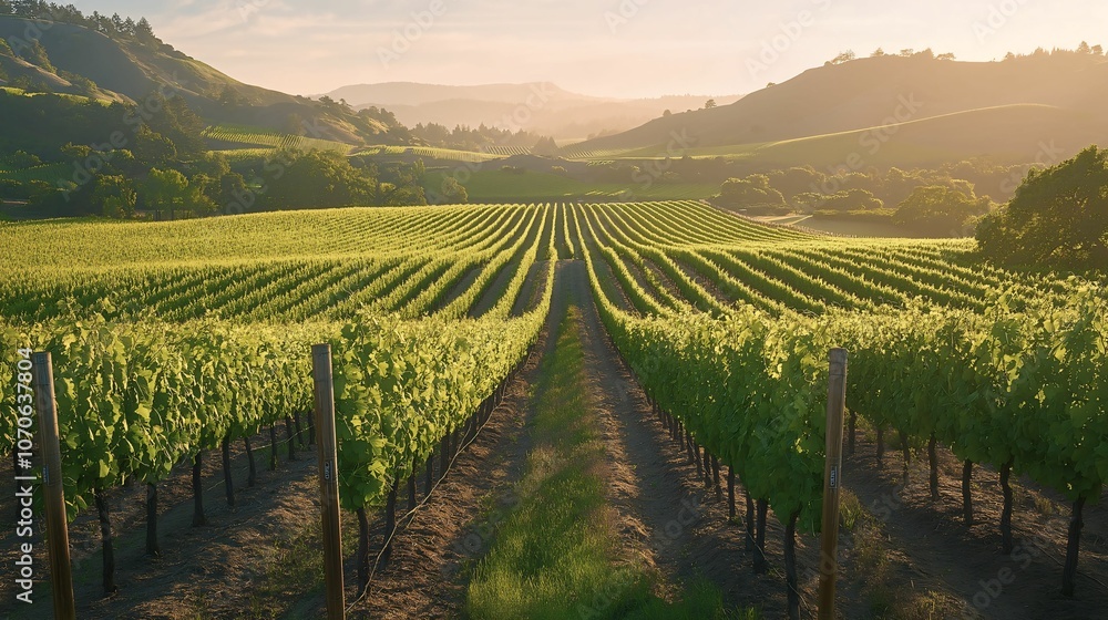 Fototapeta premium Lush Vineyard Landscape at Golden Hour