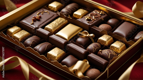 A decadently festive Christmas chocolate box, Each chocolate is a miniature work of art, promising a lavish and sumptuous experience for the lucky recipient. photo