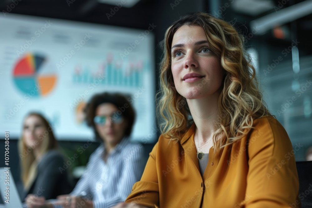 Business meeting showcasing a woman coaching her team in a boardroom setting. Focus on marketing strategies and data during a training workshop for employees Business meeting showcasing a woman coaching her team in a boardroom setting. Focus on marketing strategies and data during a training workshop for employees