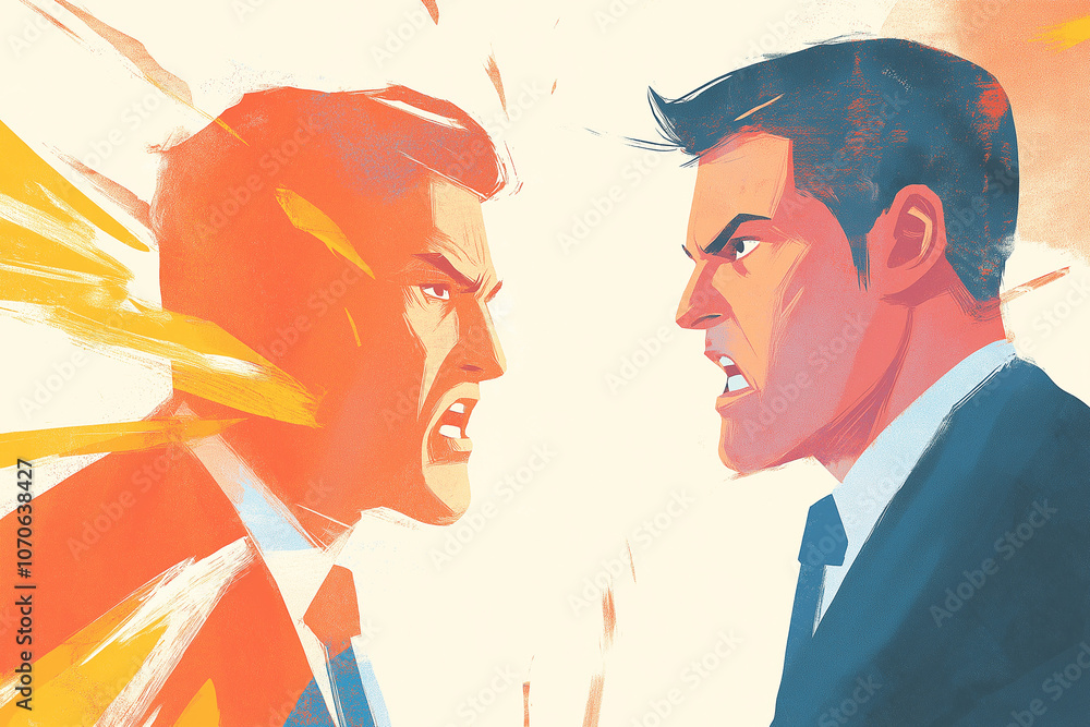 Two men facing each other with angrines Two men facing each other with angrines