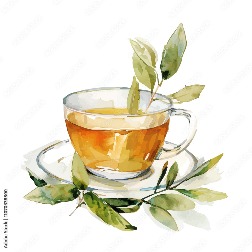 A watercolor drawing of a cup of tea, isolated on a white background. A watercolor drawing of a cup of tea, isolated on a white background.