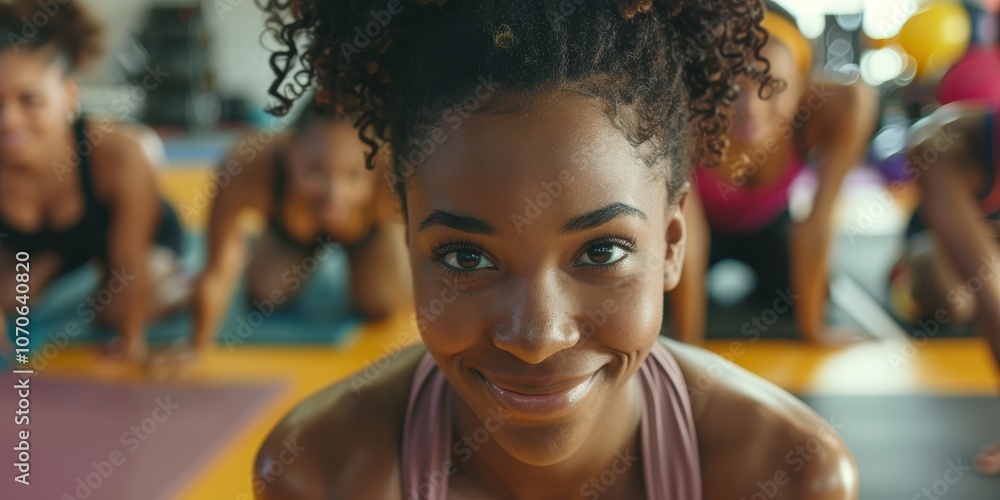 Joyful woman with friends engaging in plank exercises at the gym, promoting health and fitness through teamwork, core strength, and encouragement Joyful woman with friends engaging in plank exercises at the gym, promoting health and fitness through teamwork, core strength, and encouragement