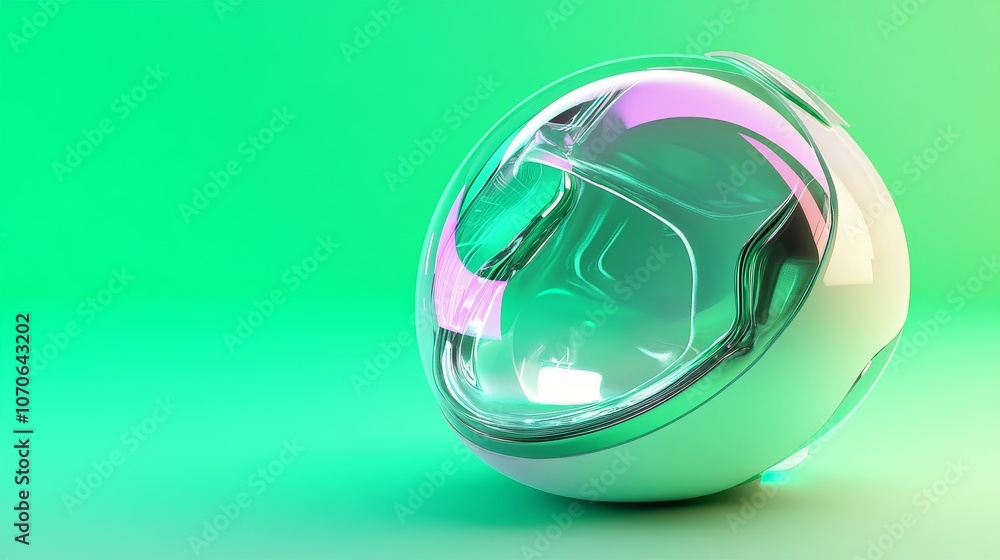 A sleek, futuristic orb with a transparent design, set against a vibrant green background. A sleek, futuristic orb with a transparent design, set against a vibrant green background.