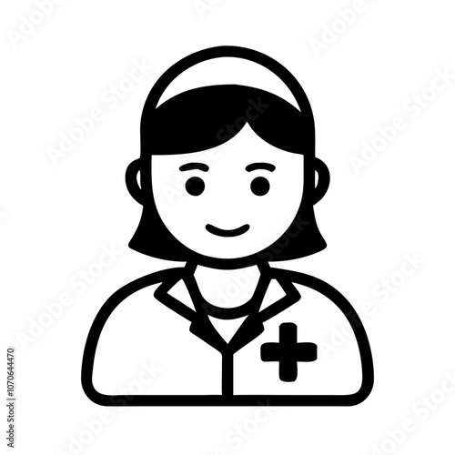 Medical assistant icon with a friendly smile and a cross symbol no background