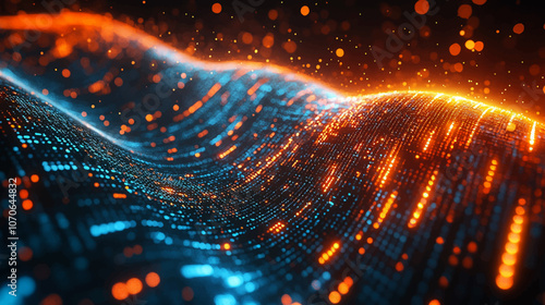 Abstract digital data background. Panoramic high speed technology concept, light abstract background. Image of speed motion on the road. Abstract background in neon glow colors illustration.