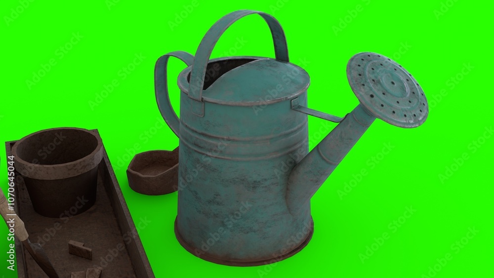 garden equipment set with green background garden equipment set with green background