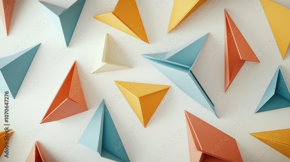Colorful Paper Triangles on a Light Background Colorful Paper Triangles on a Light Background