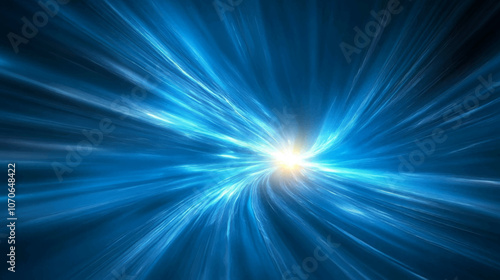 Abstract modern blue background science, futuristic, energy technology concept. Digital image of light rays, stripes lines with blue light, speed and motion blur over dark blue background illustration